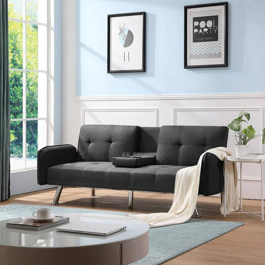 74.8 in. W Dark Gray Linen Twin Size Sofa Bed