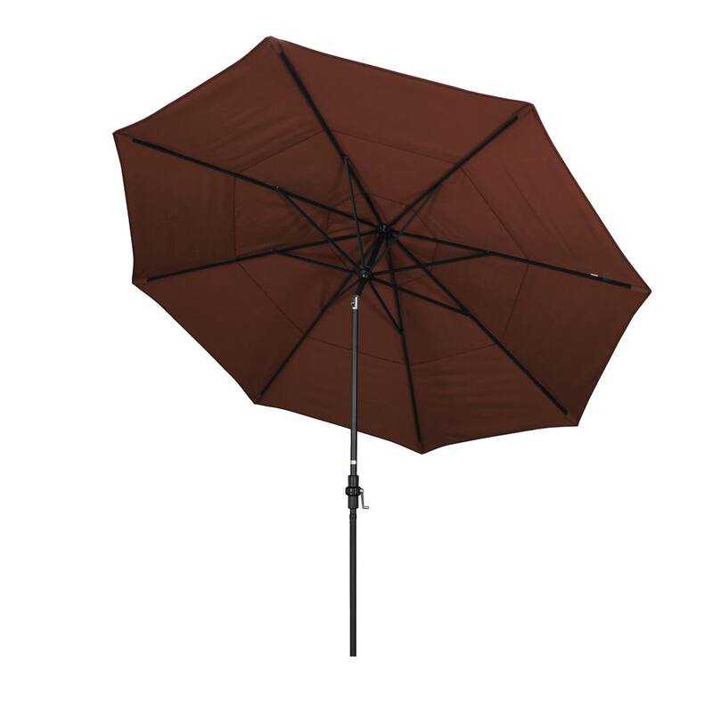 11 ft. Black Aluminum Pole Market Aluminum Ribs Crank Lift Outdoor Patio Umbrella in Bay Brown Sunbrella