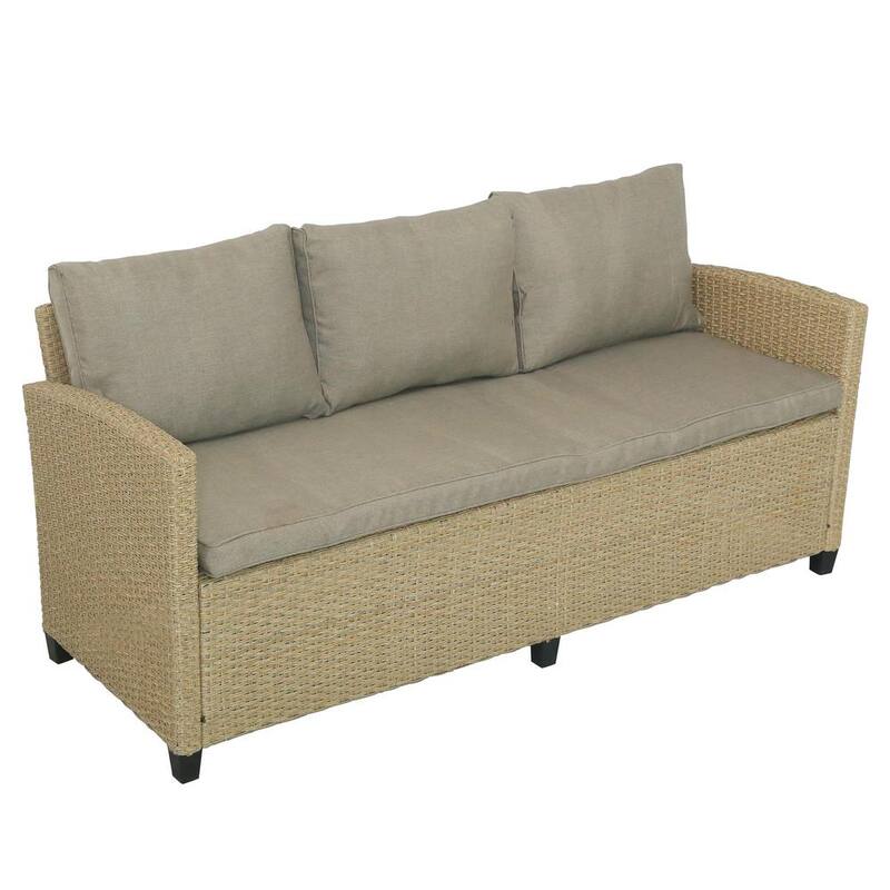 6-Piece Wicker Patio Conversation Set 2 Ottomans Patio Garden Backyard Sofa with Brown Beige Cushions