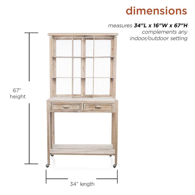 67 in. Tall Indoor/Outdoor Rustic Wooden Potting Hutch with Shelves and Drawers