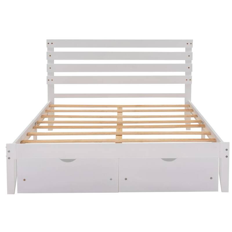 80.7 in. W White Queen Size Wood Frame Platform Bed with Drawers