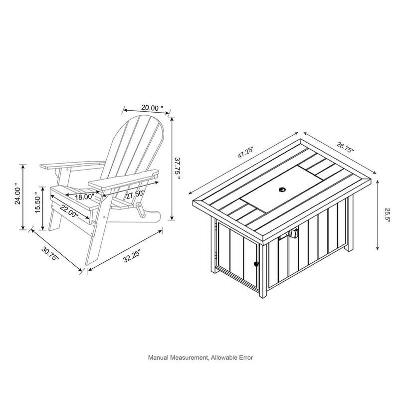 5-Piece 30000-BTU Tiles Top Aluminum Propane Patio Fire Pit and HDPE Folding Adirondack Chairs Set