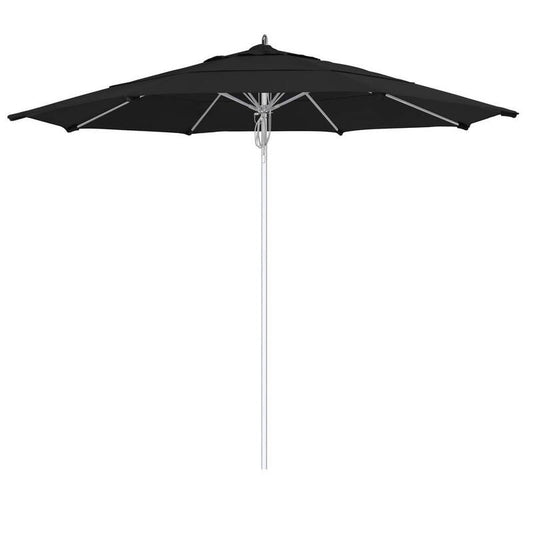 11 ft. Silver Aluminum Commercial Market Patio Umbrella Fiberglass Ribs and Pulley Lift in Black Sunbrella