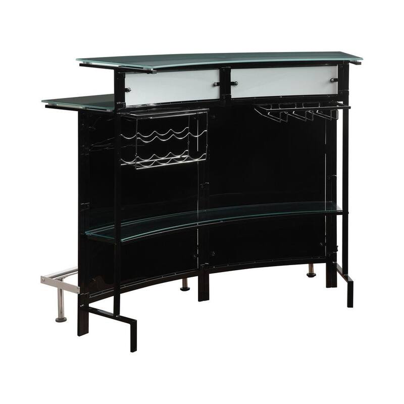 44 in. H Black Curved Back Metal Frame and Frosted Glass Top Bar Unit