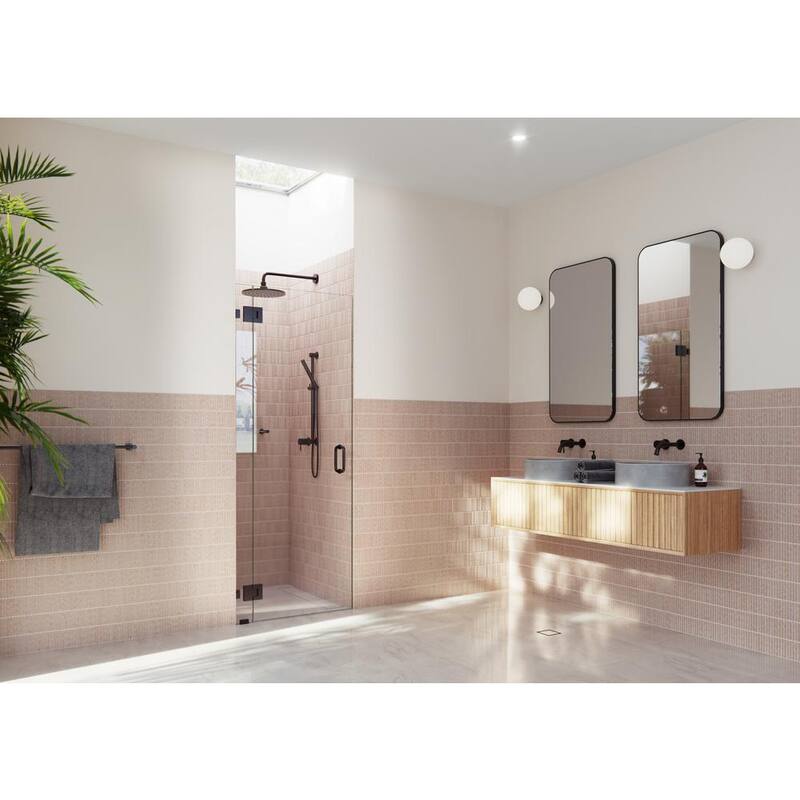 34.5 in. x 78 in. Frameless Glass Pivot/Hinged Shower Door in Oil Rub Bronze