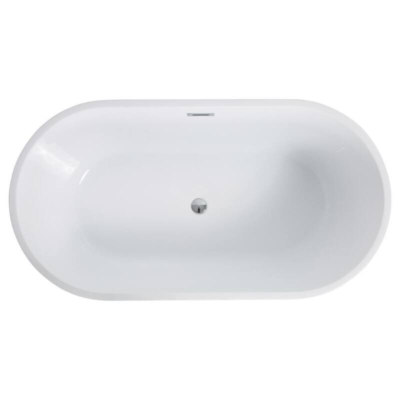 63 in. Acrylic Oval Freestanding Flatbottom Non-Whirlpool Double Slipper Soaking Bathtub in White