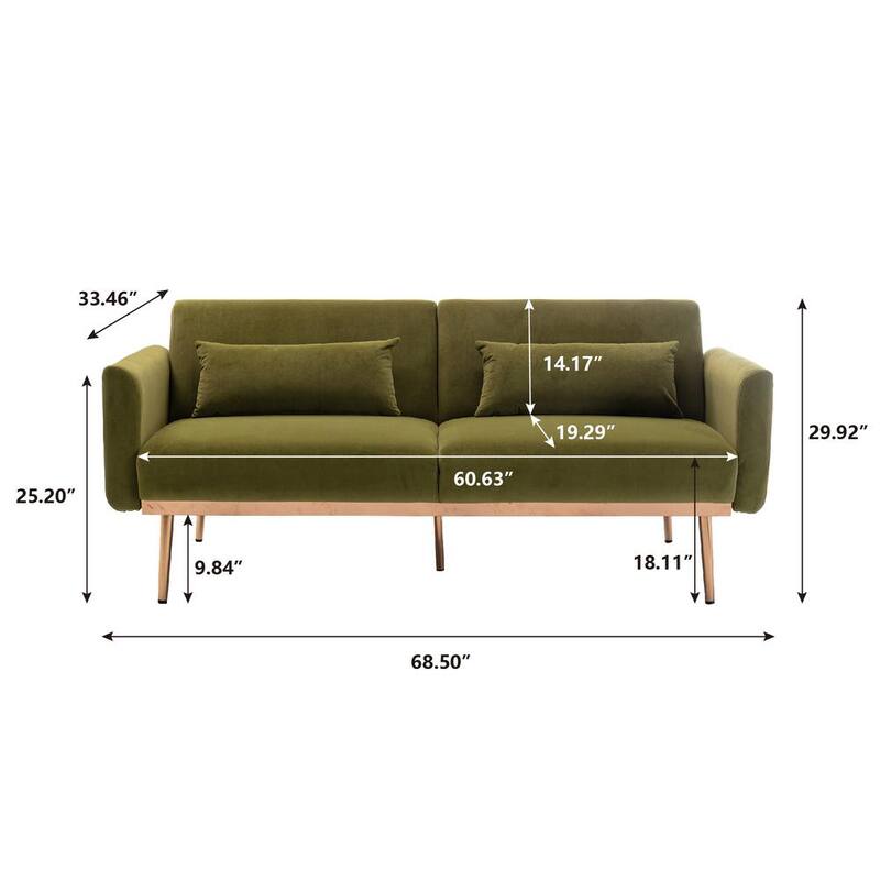 68.5 in. Green Velvet 2-Seats Loveseat Sofa with Cushion