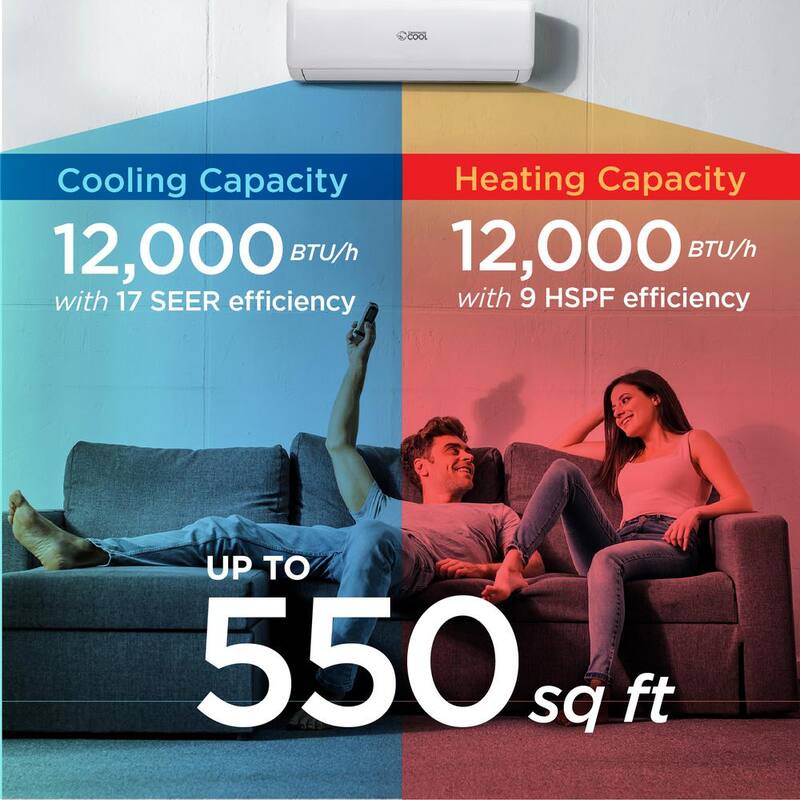 12000 BTU 1 Ton Ductless Mini Split Air Conditioner with Heat Pump 17 SEER 220-Volt/60 Hz