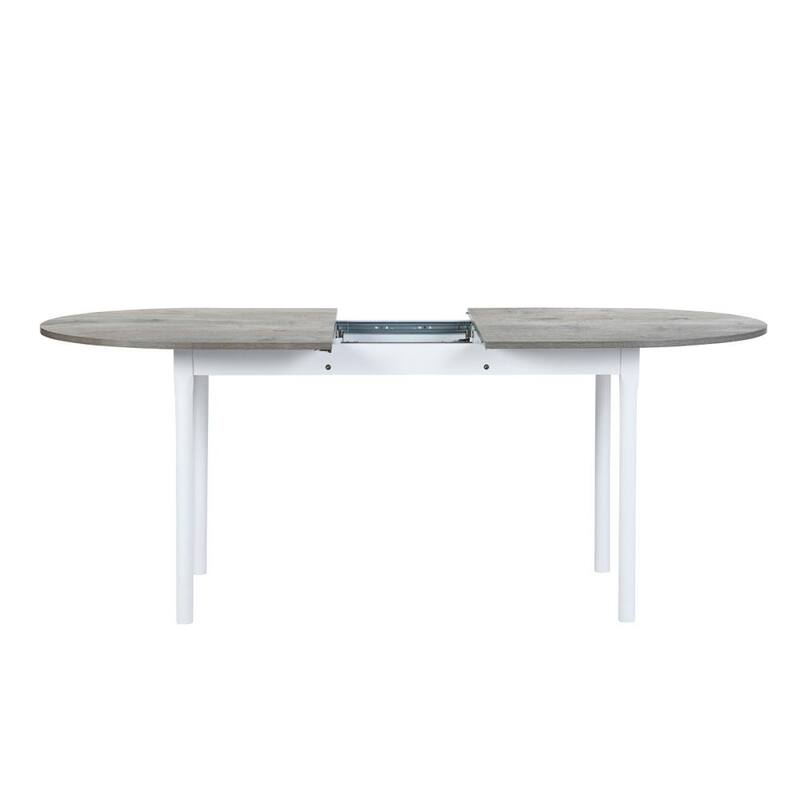 74.8 in. L Oval Light Grey and White Wood Extendable Dining Table with Removable Self-Storing Leaf