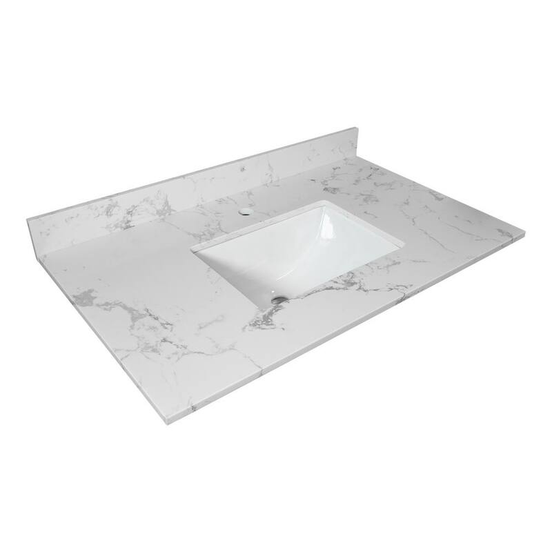 31 in. W x 22 in. D Engineered Stone composite Vanity Top in White with White Rectangular Single Sink and Backsplash