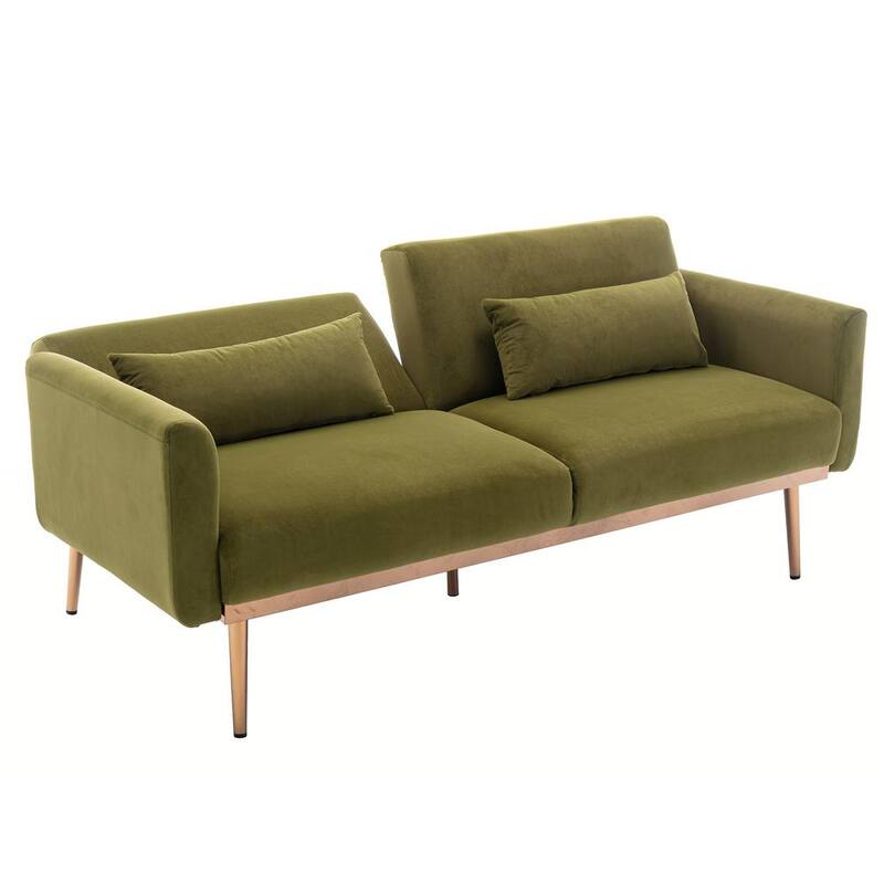 68.5 in. Green Velvet 2-Seats Loveseat Sofa with Cushion