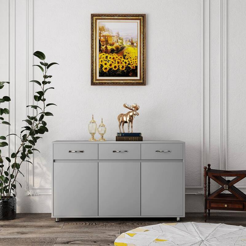 52.36 in Gray Rectangle Wood Side Table with 3 Drawers and 3 Doors