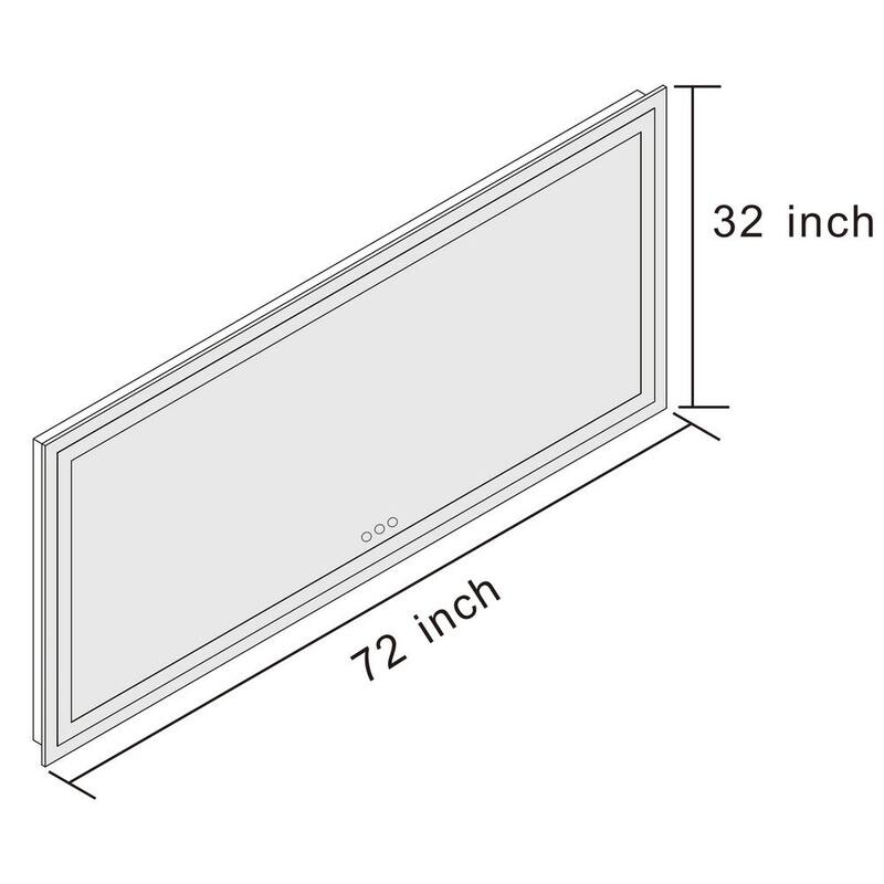 72 in. W x 32 in. H Large Rectangular Frameless Anti-Fog LED Light Wall Mounted Bathroom Vanity Mirror in White