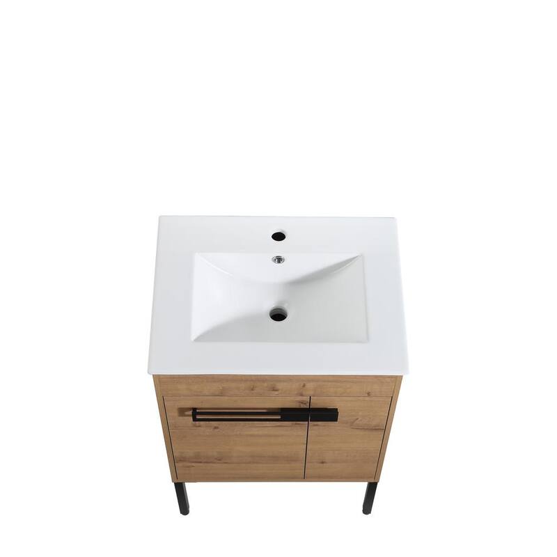 24 in. W x 18 in. x 34 in. H Bath Vanity in Imitative Oak with White Ceramic Top