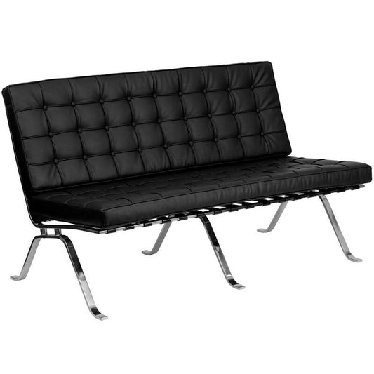 57 in. Black Faux Leather 2-Seater Armless Loveseat with Stainless Steel Frame