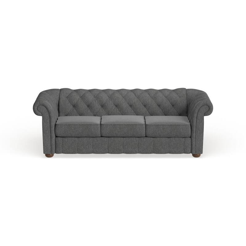 91.5 in. Rolled Arm Fabric Straight Chesterfield Sofa in Dark Gray Tufted