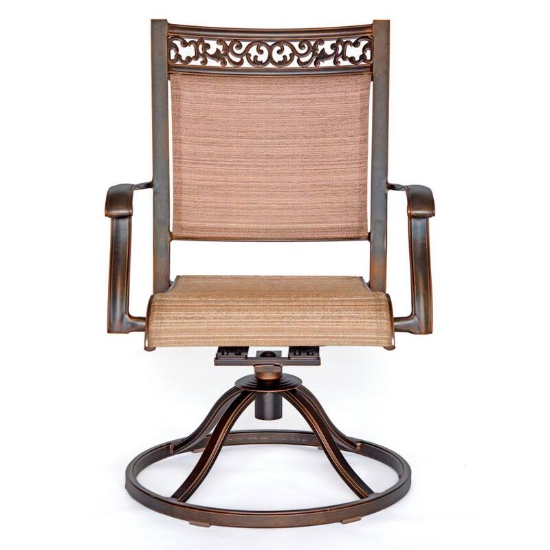 2-Piece Swivel Rocker Chair Cast Aluminum All-Weather Comfort Club Sling Arm Patio Dining Chair