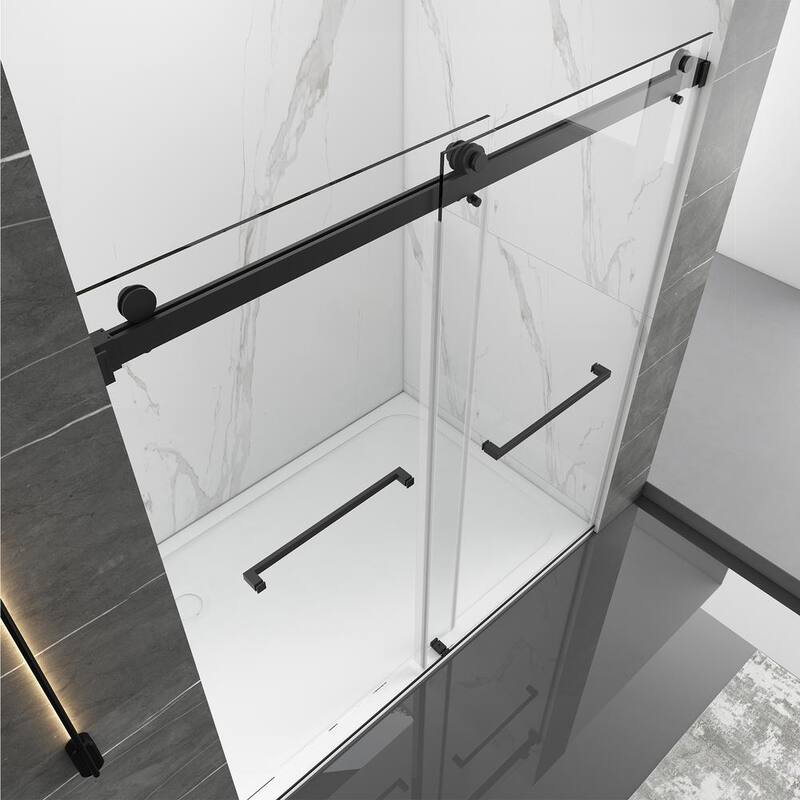 72 in. W x 76 in. H Double Sliding Frameless Shower Door in Matte Black Finish with Clear Glass