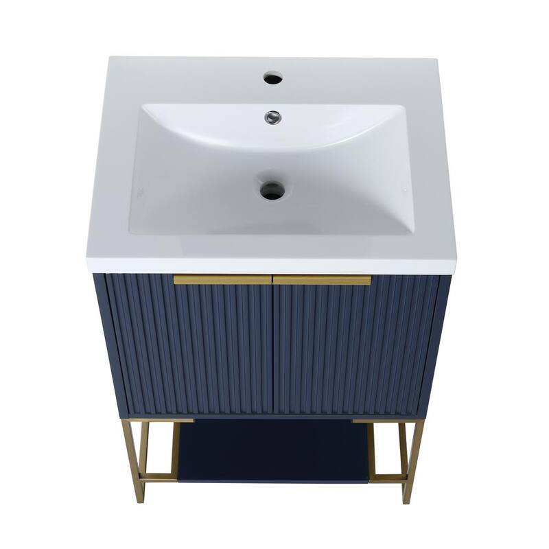 24 in. W x 18 in. D x 35 in. H Bath Vanity in Navy Blue with White Resin Top