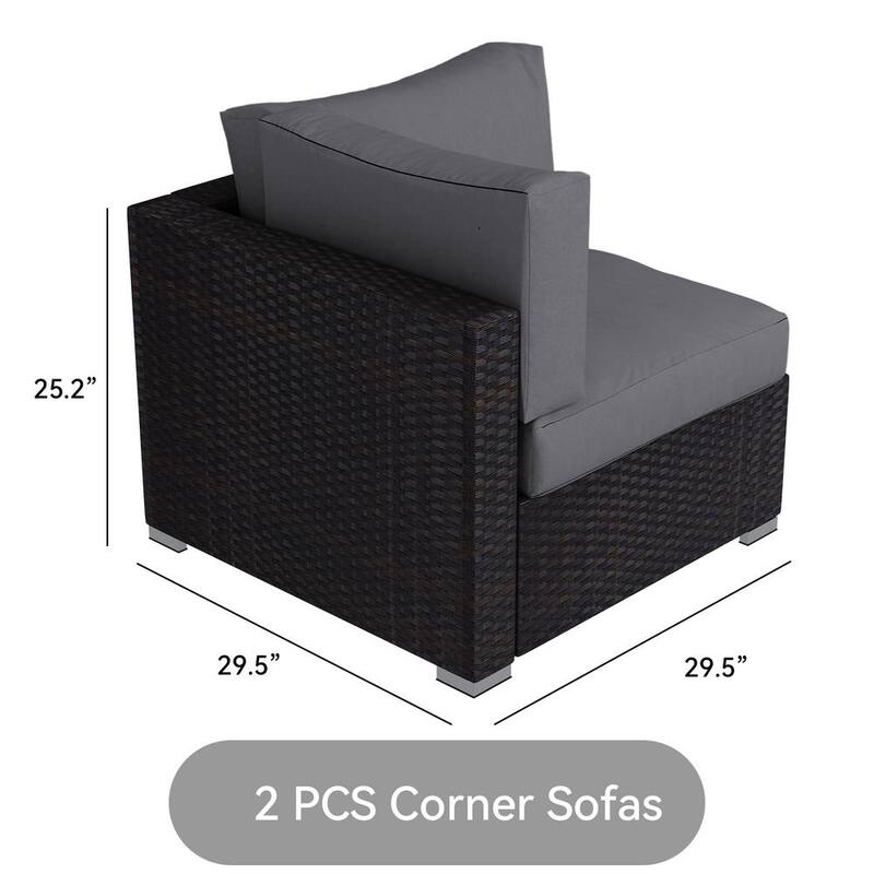 7-Piece Wicker Patio Conversation Set with Gray Cushions and Pillows also Rain Resistant Sofa Cover