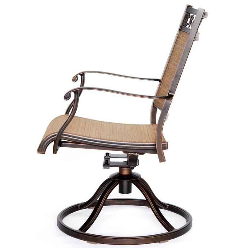 2-Piece Swivel Rocker Chair Cast Aluminum All-Weather Comfort Club Sling Arm Patio Dining Chair