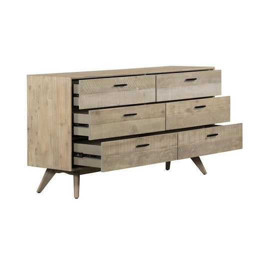 6-Drawer Baly Summer Gray Acacia Mid-Century Dresser