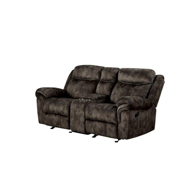 80 in. W Brown Velvet Glider and Motion 2-Seater Loveseat with Console