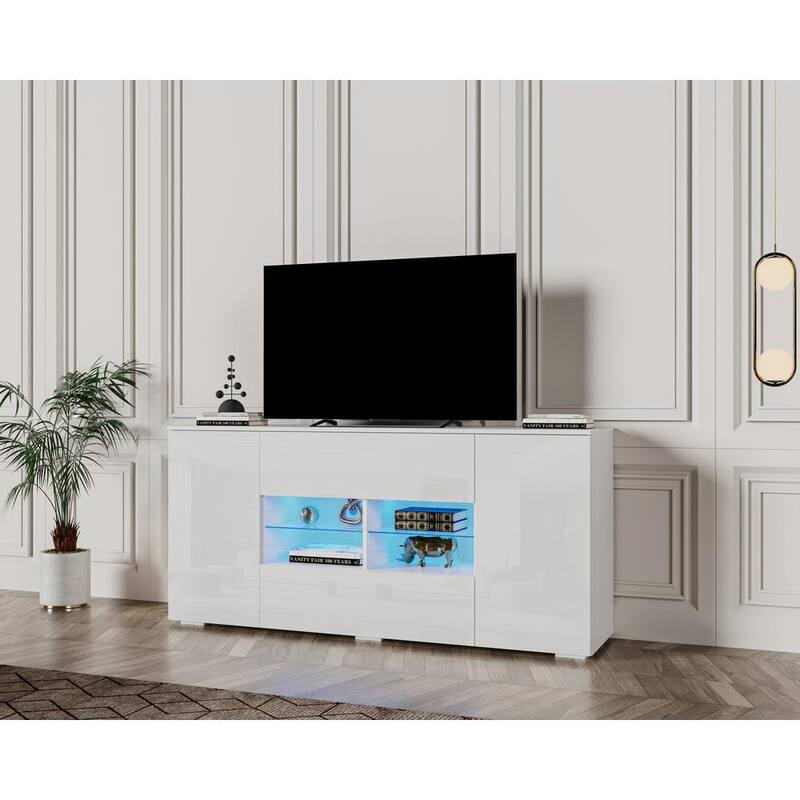 62.40 in. Lime White TV Stand with Double Doors and Drawers Fits TV's up to 70 in. for Living Room