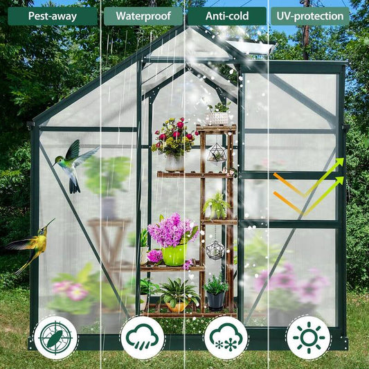 6 ft. W x 6 ft. D x 7 ft. H Outdoor Walk-In Hobby Greenhouse with Sliding Door