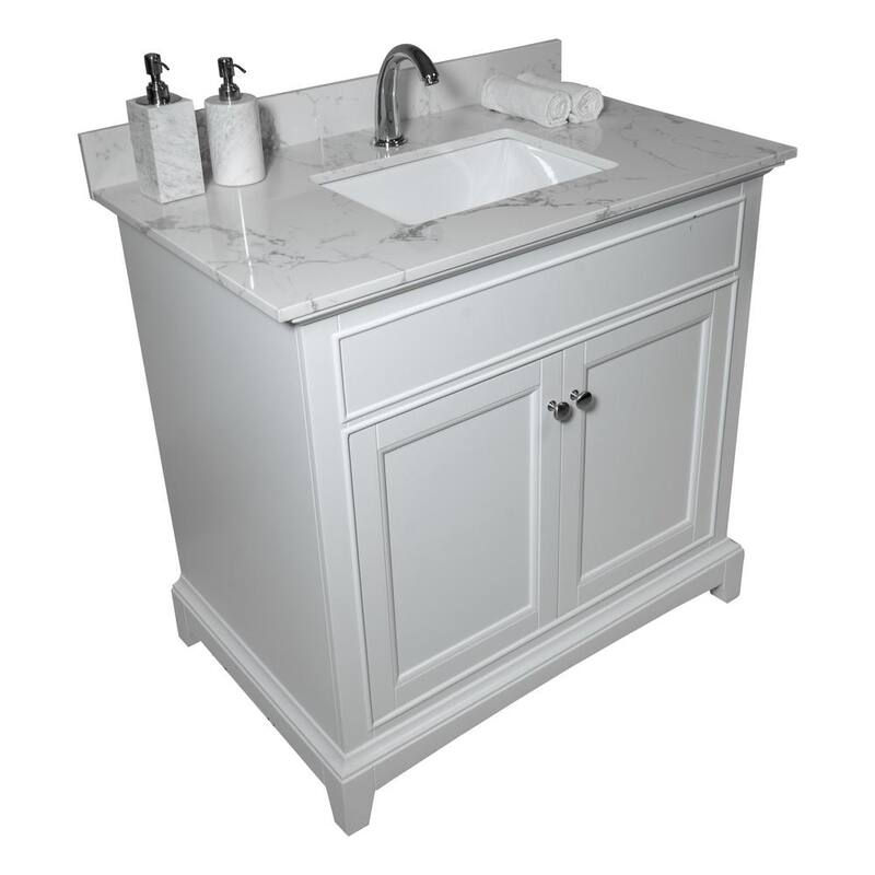 31 in. W x 22 in. D Engineered Stone composite Vanity Top in White with White Rectangular Single Sink and Backsplash