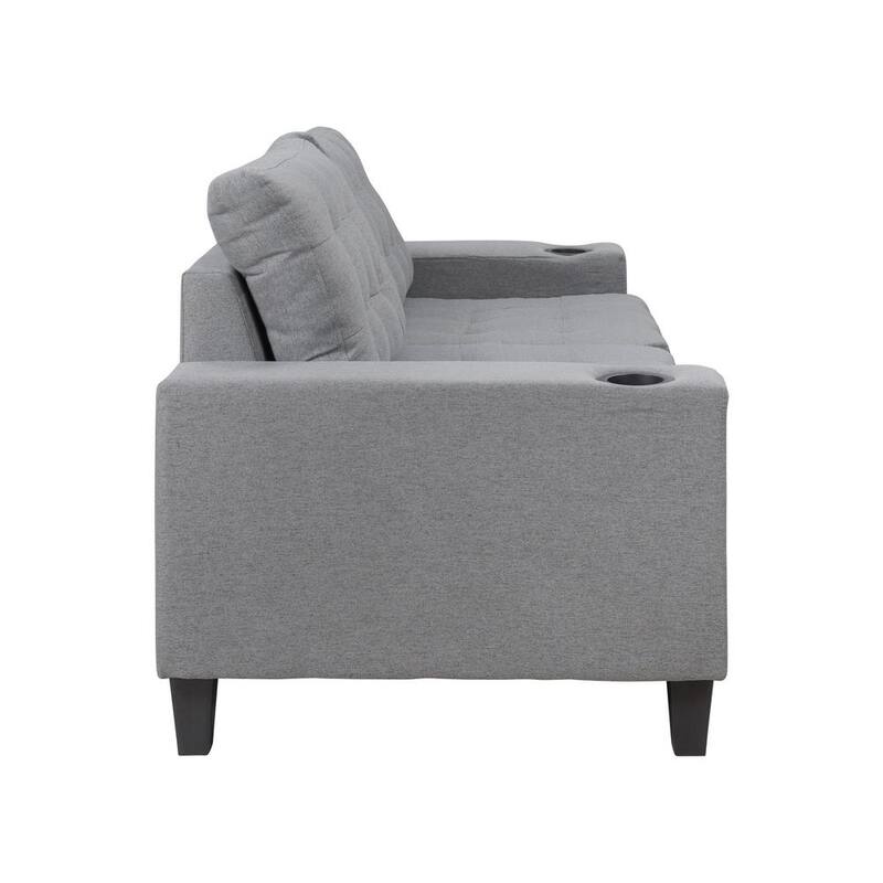 2-Piece Polyester Top Gray Bar Table Set Sofa and Loveseat Set with Tufted Thick Cushions and 2-Tossing Cushions