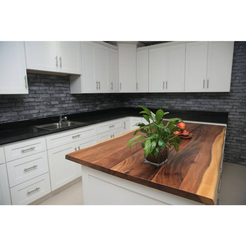 6 ft. L x 39 in. D Finished Saman Solid Wood Butcher Block Island Countertop With Live Edge