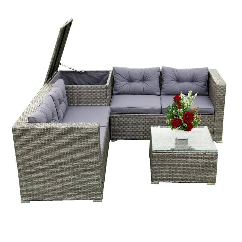 25.6 in. W Square Arm 4-Piece L Shaped Fabric Sectional Sofa in Gray