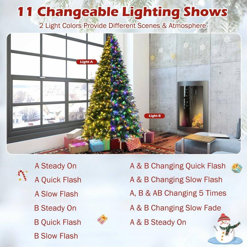 9 ft. Green Pre-Lit Snowy Hinged Artificial Christmas Tree with Multi-Color Lights