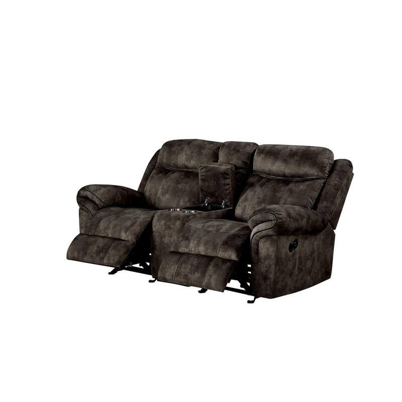 80 in. W Brown Velvet Glider and Motion 2-Seater Loveseat with Console