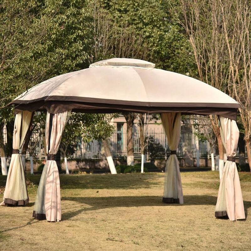 9.8 ft. W x 11.8 ft. D Aluminum Patio Outdoor Gazebo Double Roof Soft Canopy with Mosquito Netting