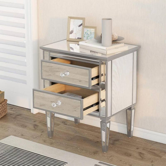 2-Drawer Silver Nightstand 28.3 in. H x 24 in. W x 18.1 in. D