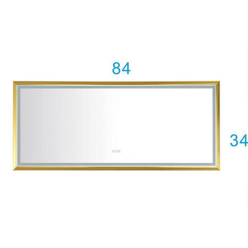 84 in. W x 34 in. H Large Rectangular Aluminium Framed LED Dimmable Wall Bathroom Vanity Mirror in Silver