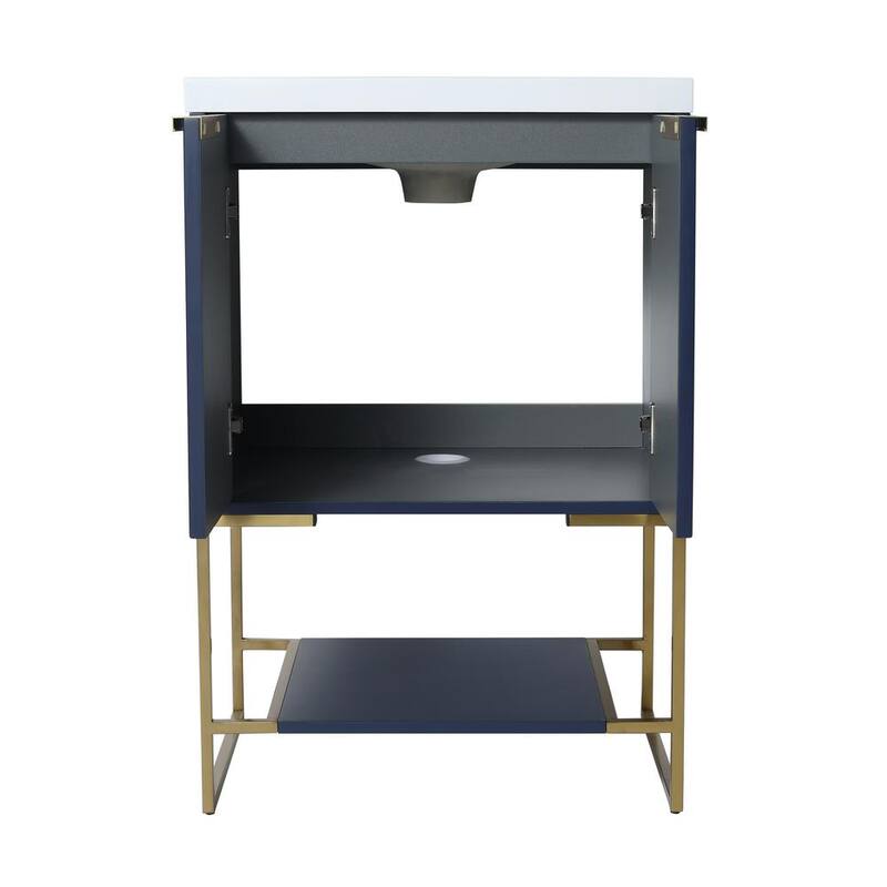 24 in. W x 18 in. D x 35 in. H Bath Vanity in Navy Blue with White Resin Top