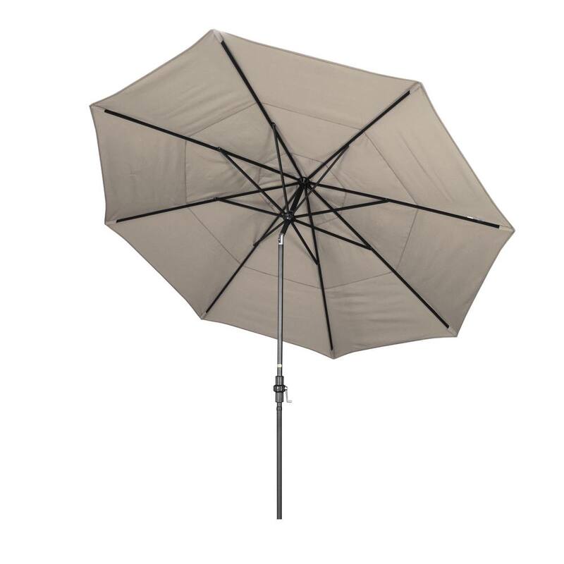 11 ft. Hammertone Grey Aluminum Market Patio Umbrella with Crank Lift in Taupe Sunbrella