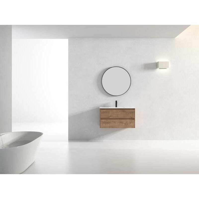 35.91 in. W x 18.31 in. D x 20.47 in. H Bath Vanity in Imitative Oak with White Resin Top