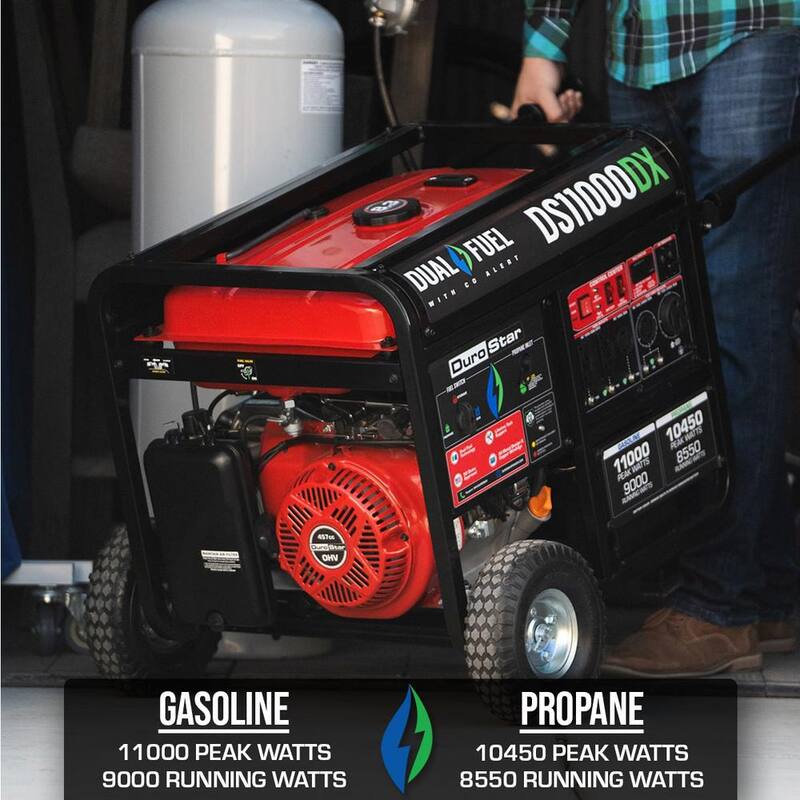 11000-Watt/9000-Watt 457 cc Electric Start Dual Fuel Gas Propane Portable Home Power Back Up Generator with CO Alert