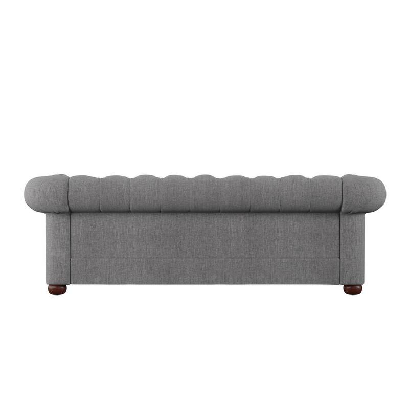 91.5 Rolled Arm Fabric Straight Chesterfield Sofa in Gray Tufted