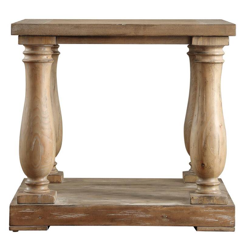 28 in. Light Pine Distressed Natural Baluster Reclaimed Wood End Table