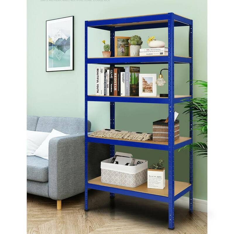 4-Piece 72 in. Navy Heavy Duty Steel 5 Level Garage Shelf Storage Adjustable Shelves