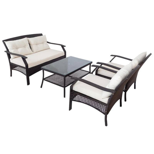 4-Piece Wicker Patio Conversation Set with Beige Cushions