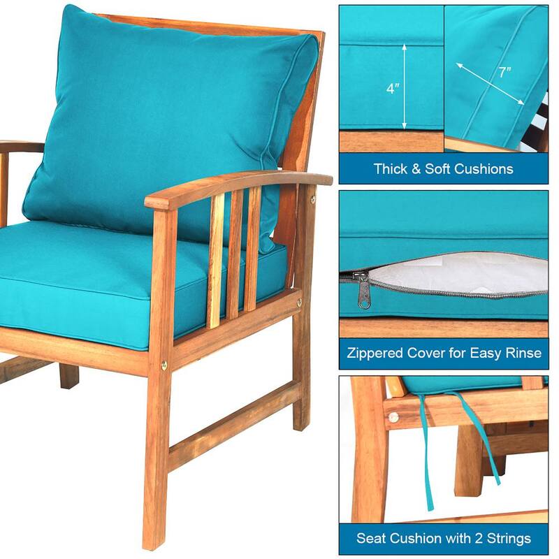 8-Piece Teak Cushioned Garden Patio Furniture Table Sofa Chair Set Cover Turquoise Cushions