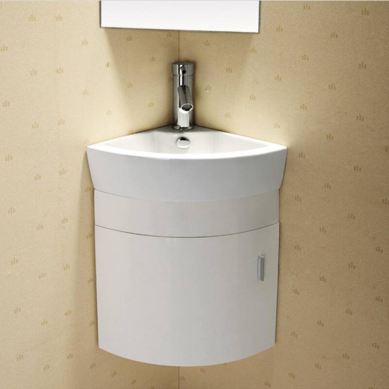 17.5 in. Vanity Cabinet with Porcelain Wall-Mounted Corner Bathroom Sink in White