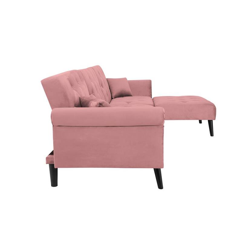 115 in. W Pink Velvet Twin Size Sofa Bed