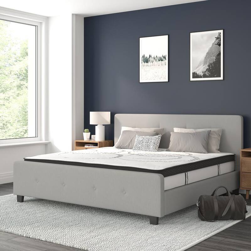 78.25 in. W Light Gray Fabric Metal Frame King Platform Bed